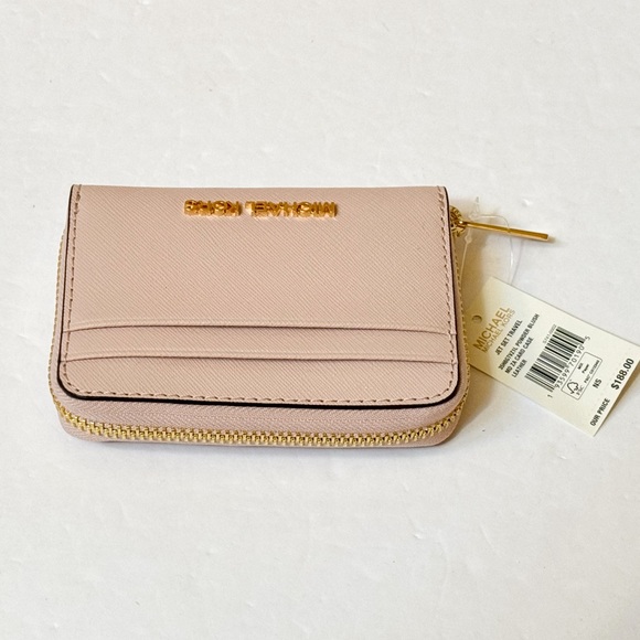Michael Kors Jet Set Travel Card Case Zip Around Wallet Pink Powder Blush - Picture 8 of 11